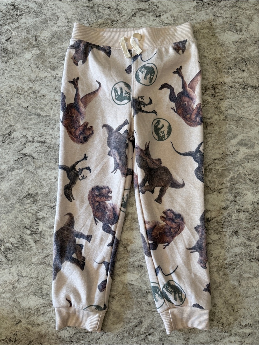 Kids Dinosaur Print Sweat Pants - Cream